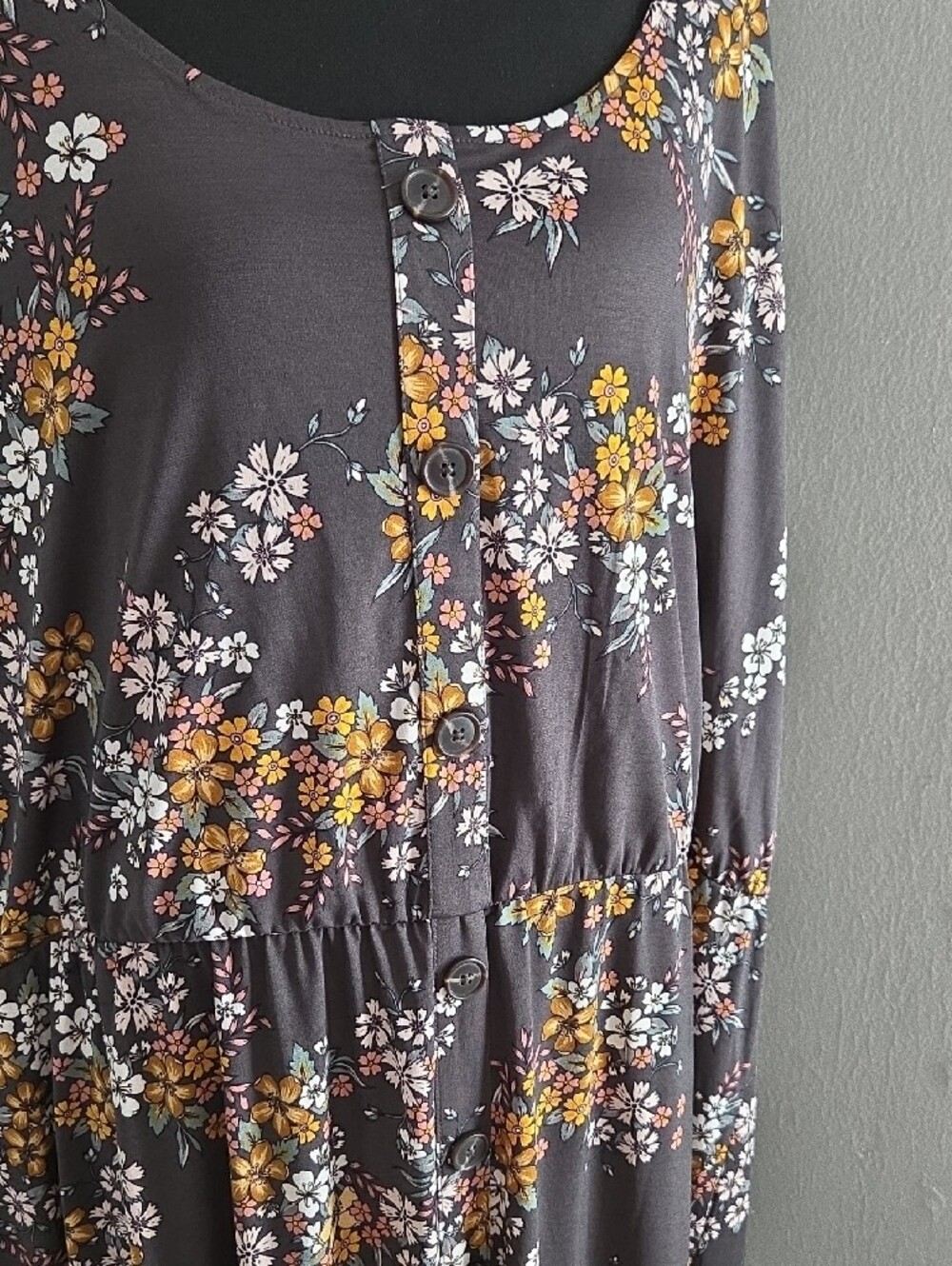 Maurices Gray Floral Maxi Dress with Yellow and White Blooms 4 - Picture 2 of 5